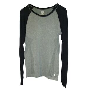 Danskin Black Gray Stretchy Exercise Jog Top Workout Stretch with Thumb Hole XL